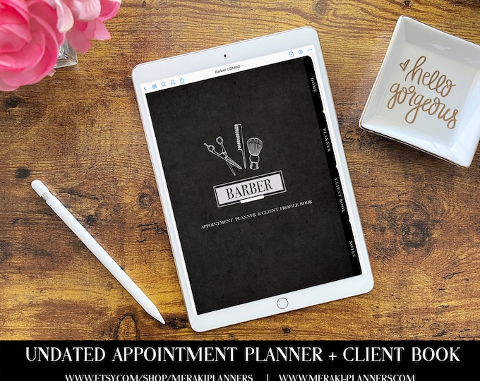 Meraki Planners -Digital Undated Appointment Book -GoodNotes-Salon Planner - Monthly, Weekly, Client Book,Notebook Planner - Barber
