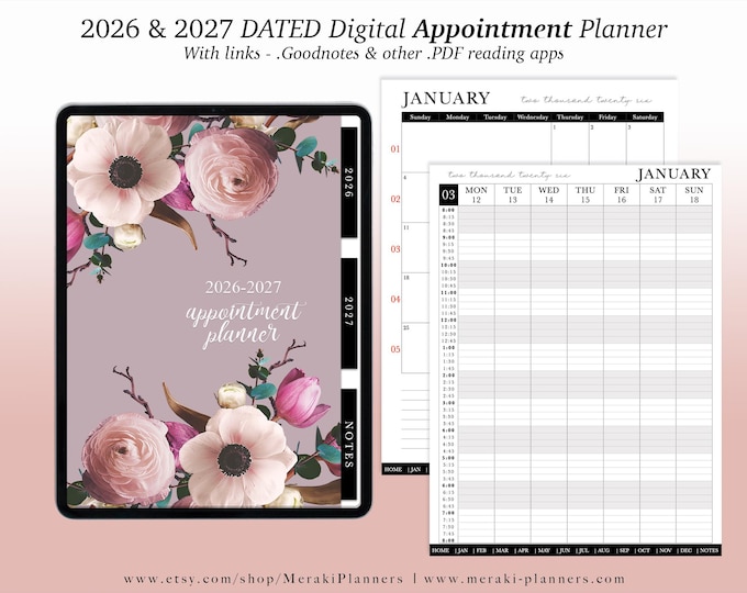 NEW Digital Appointment Planner 2026 - 2027 | 2 Years - Salon Planner Appointment Book - Vintage III