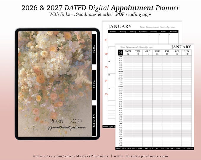 NEW Digital Appointment Planner 2026 - 2027 | 2 Years - Salon Planner Appointment Book - Romance
