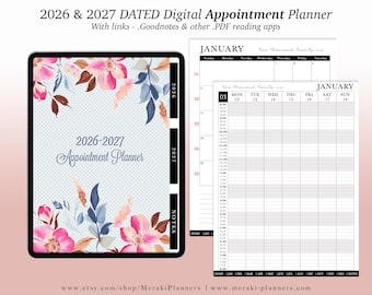 NEW Digital Appointment Planner 2026 - 2027 | 2 Years - Salon Planner Appointment Book - Polka Florals