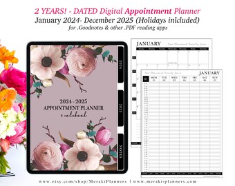 2024-2025 2 Years Dated Digital Appointment Planner,GoodNotes,Notability,PDF apps,Monthly,Weekly,iPad Planner,Linked Planner-Vintage I