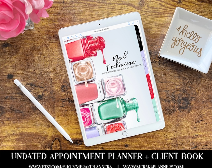 Meraki Planners -Digital Undated Appointment Book -GoodNotes-Salon Planner - Monthly, Weekly, Client Book,Notebook Planner - Nail Tech