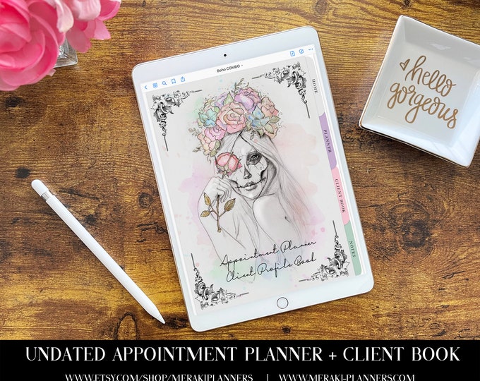 Meraki Planners -Digital Undated Appointment Book -GoodNotes-Salon Planner - Monthly, Weekly, Client Book,Notebook Planner - Boho