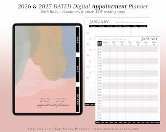 NEW Digital Appointment Planner 2026 - 2027 | 2 Years - Salon Planner Appointment Book - Brush Painting