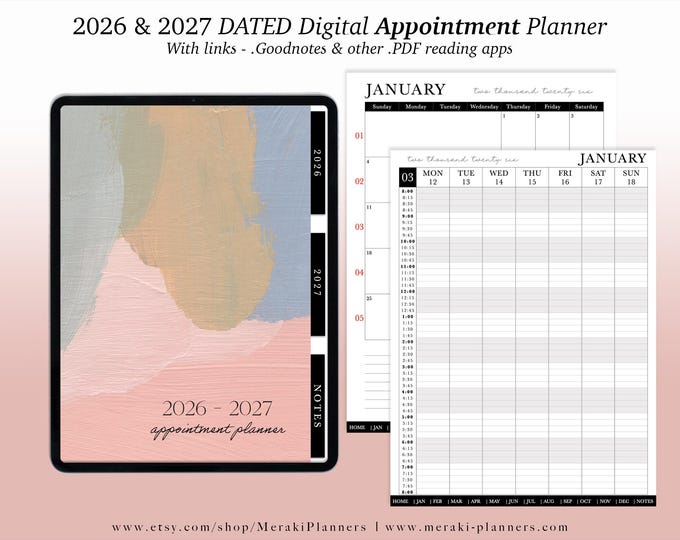 NEW Digital Appointment Planner 2026 - 2027 | 2 Years - Salon Planner Appointment Book - Brush Painting