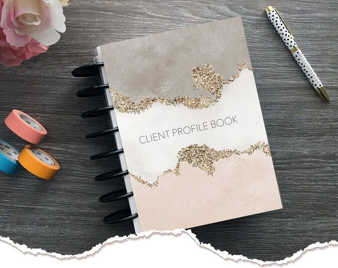 Meraki Planners - Client Profile Book - Discbound - River of Gold in Nude Hairstylist Gift