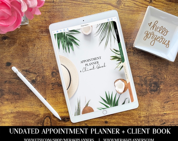 Meraki Planners -Digital Undated Appointment Book -GoodNotes-Salon Planner - Monthly, Weekly, Client Book,Notebook Planner - Playa Mama