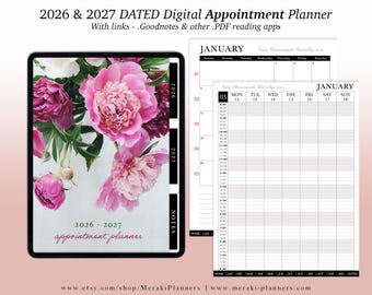 NEW Digital Appointment Planner 2026 - 2027 | 2 Years - Salon Planner Appointment Book - Peonies I