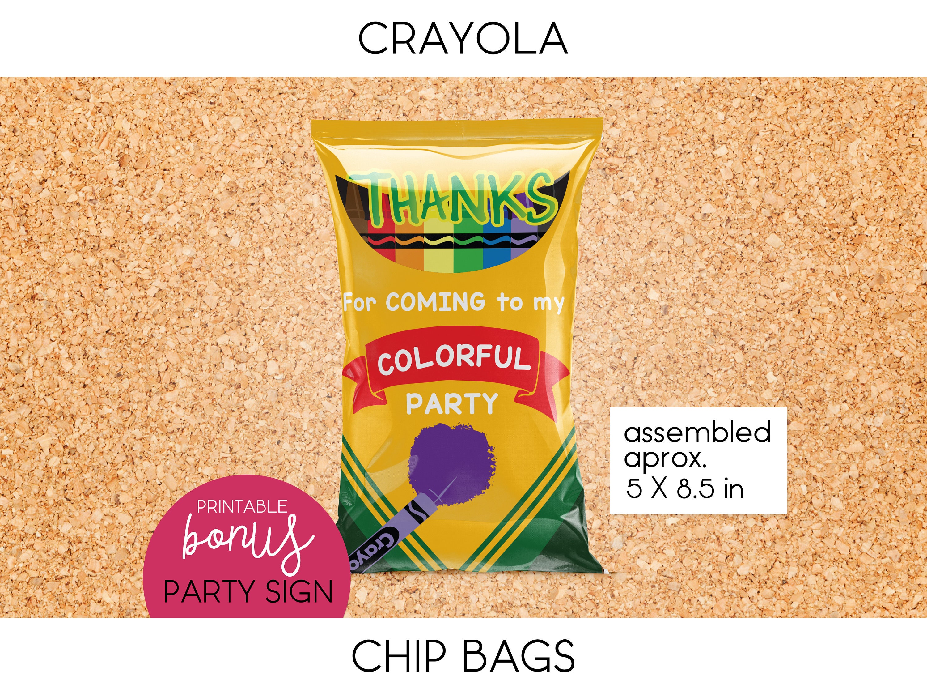 Editable Crayon Chip Bag Set, Crayon Party Favors, Crayon Capri