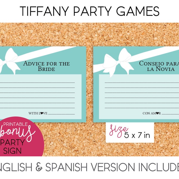 Advice for the Bride / Tiffany, Breakfast at Tiffany Bridal Shower, Bachelorette Games - PRINTABLE (English and Spanish)