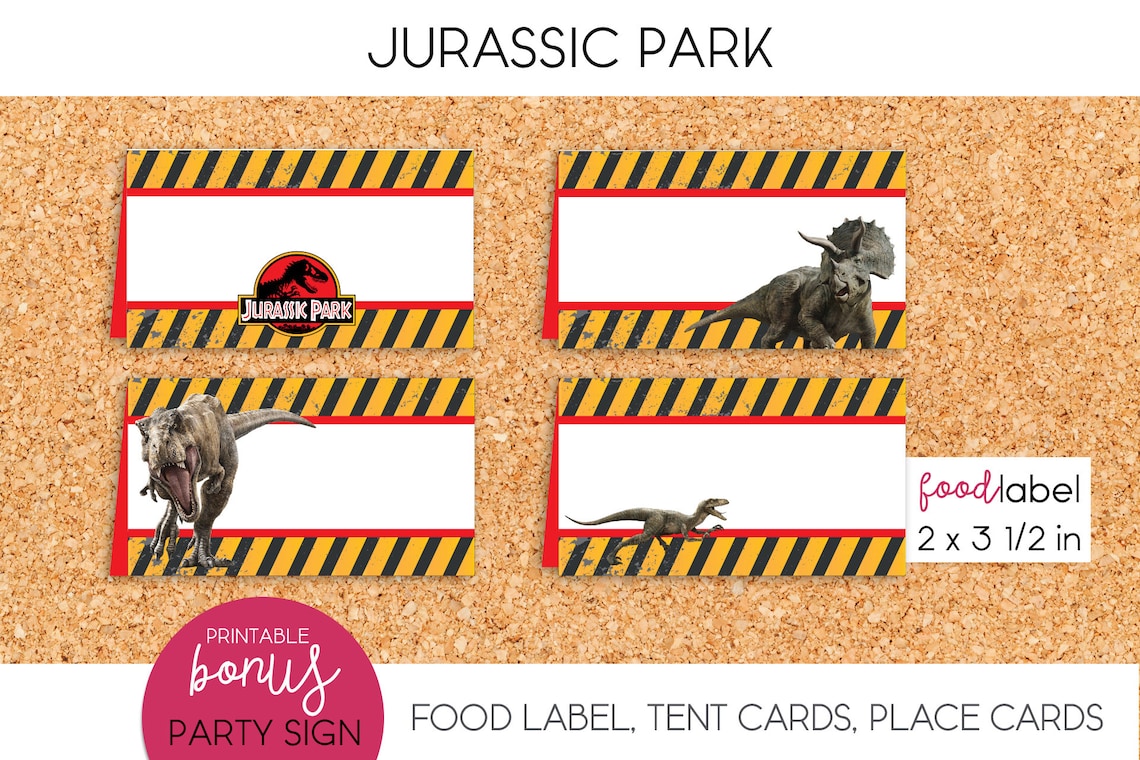 Jurassic Park / Food Label Tent Cards Place Cards Party | Etsy