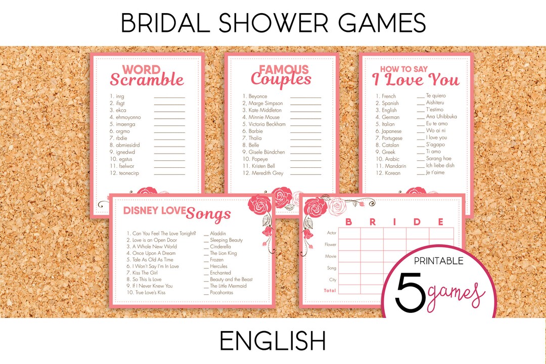 Bridal Shower/bachelorette Games PRINTABLE english - Etsy