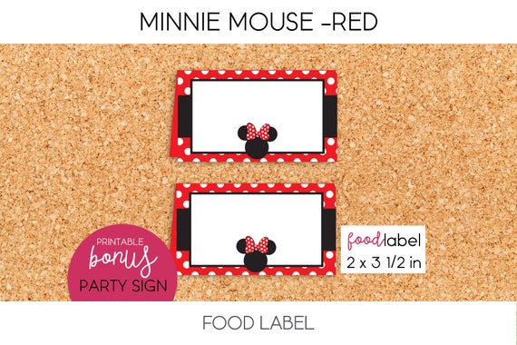 Red Minnie Mouse Placecards for Birthday Party or Baby Shower Red and Black Minnie Mouse Food Tents MMRY Blank Red Minnie Mouse Food Tents