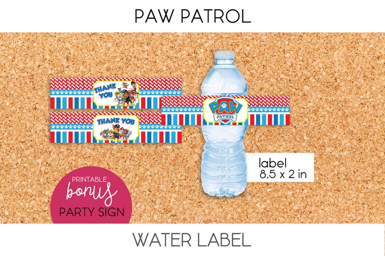 paper party supplies labels printable paw patrol water bottle label