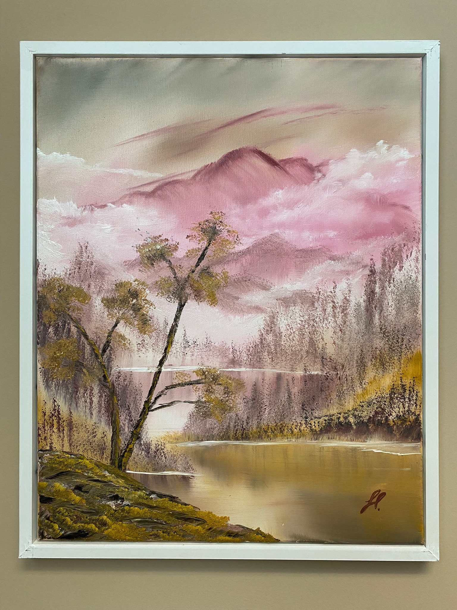 Bob Ross style Oil Painting 18x24 Canvas Original “Reflections” Home Decor