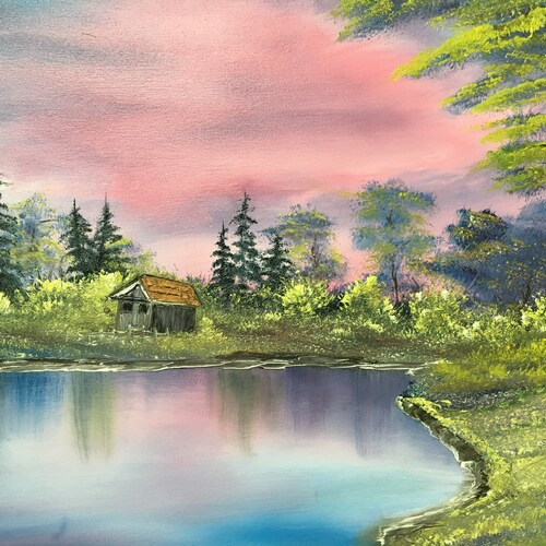 ONLINE PAINTING Classbob Ross Style Cabin by the Pond Etsy