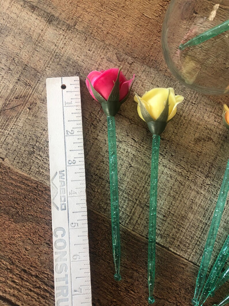 Rose Set of 7 Swizzle Sticks or Drink Stir Sticks Lucite Etsy