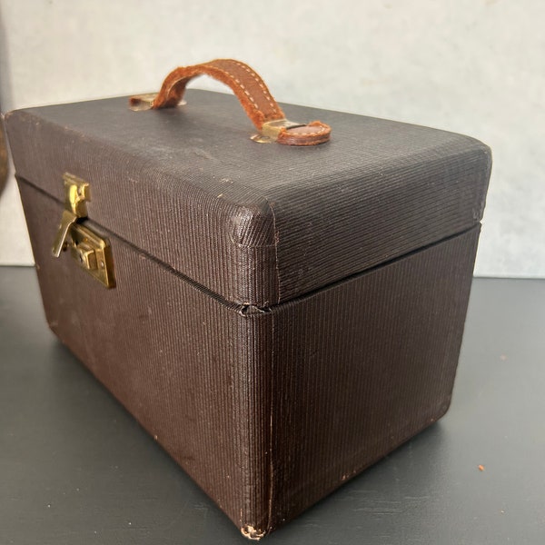 Vintage brown train case luggage suitcase