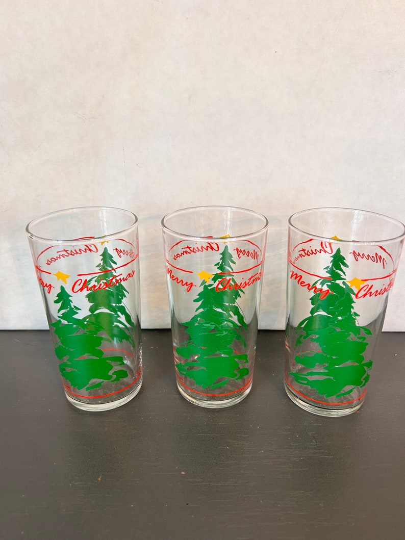 Vintage Christmas Tree Drinking Glasses Set of 3 Abbey Press Retro