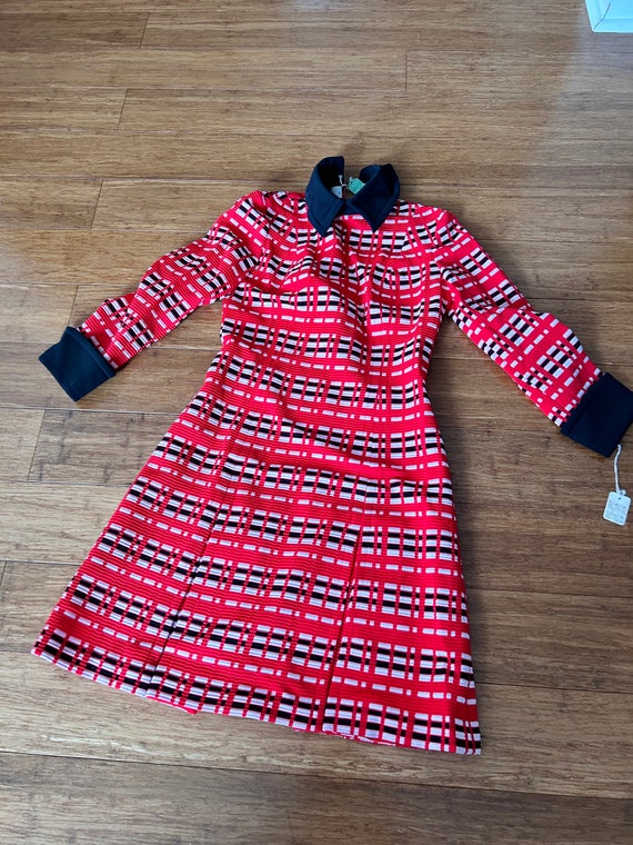 Retro Red Plaid polyester Dress size 10, New with… - image 5