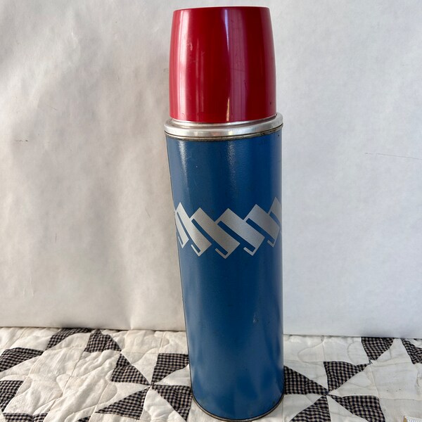 Vintage Blue and Red Thermos made by The American Thermos Bottle Co.