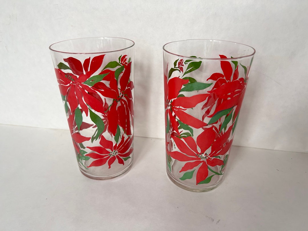 Vintage Christmas Drinking Glasses Set of 2 Holiday Barware Etsy