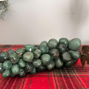 Vintage Stone Grape cluster with metal leaves unusual Green Jade Mable stones Vintage marble