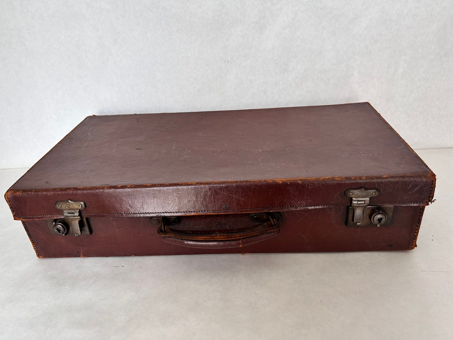 Vintage Leather Suitcase Inside of Suitcase is Velvet Lined. Etsy