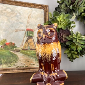 Blue Mountain Pottery Vintage perched Owl Harvest Gold Collectible Owl