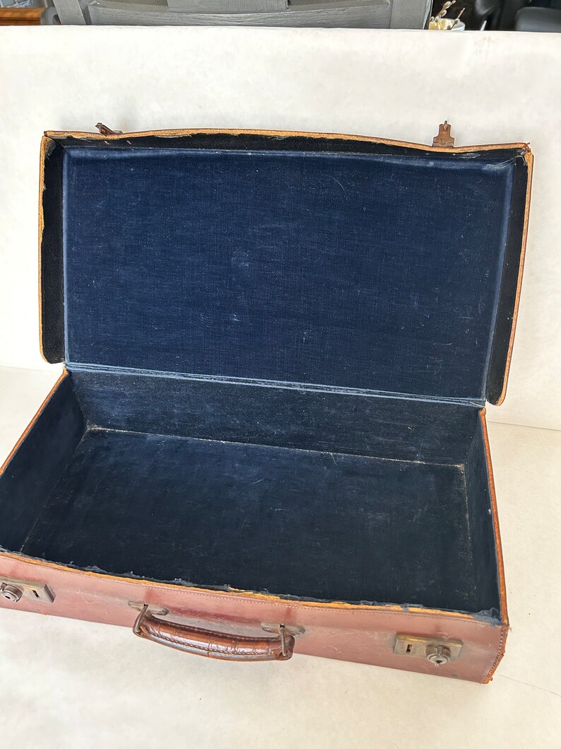 Vintage Leather Suitcase Inside of Suitcase is Velvet Lined. Etsy