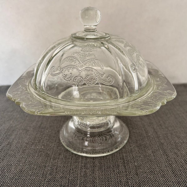 Vintage depression Glass Covered Dish, Antique Serving piece/bowl.