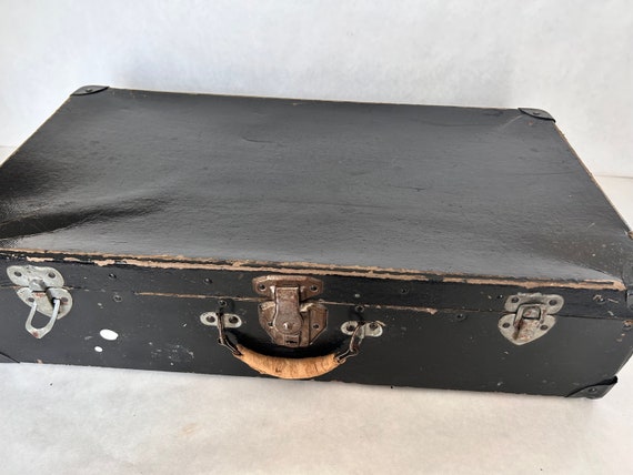 Vintage Black lightweight Suitcase, antique lugga… - image 1