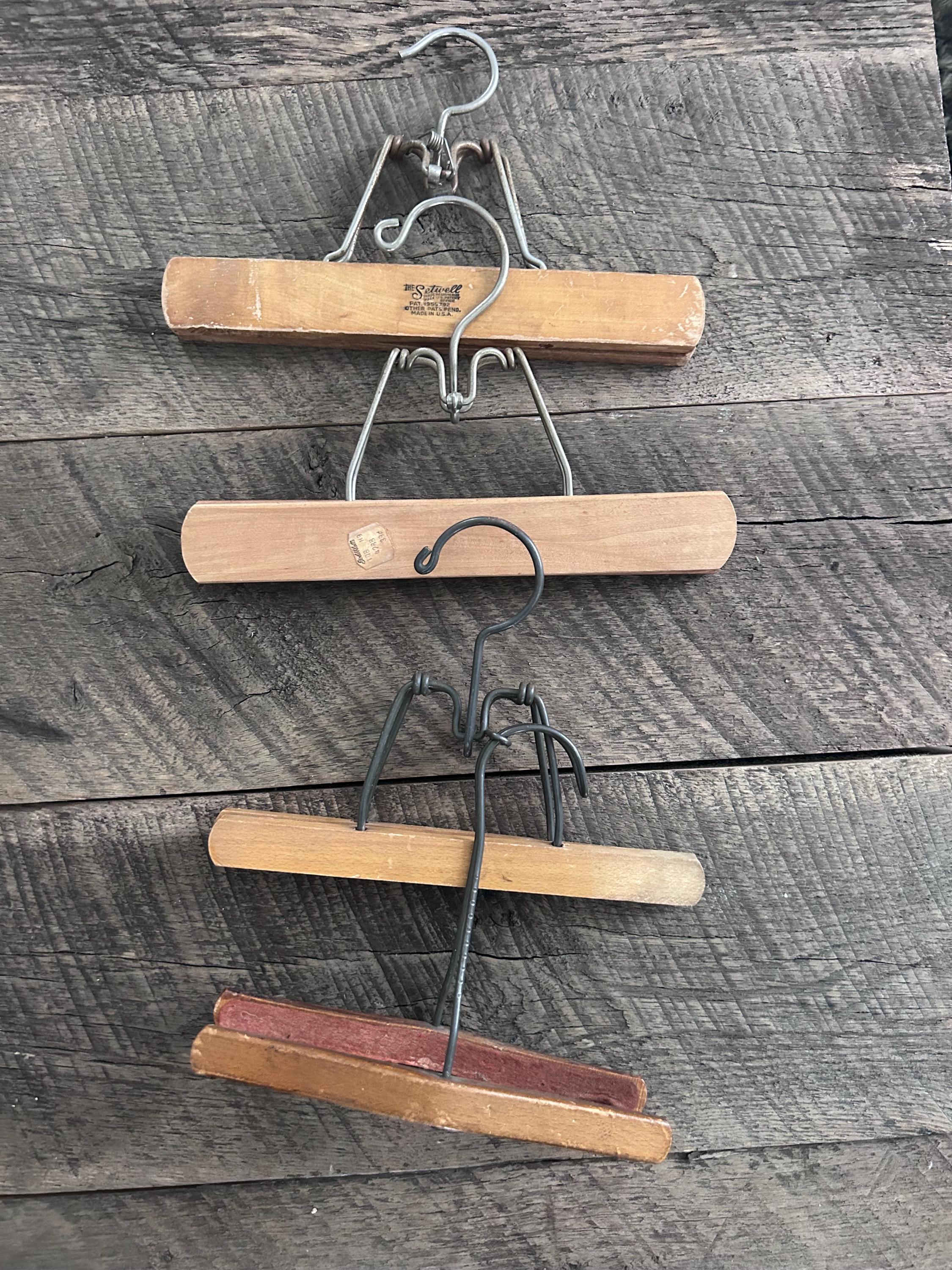 Mix Lot of 12 Vtg Light‎ Blonde Wood Metal Clothes Hanger Pant Trousers Clamp 9” Pants Hangers Clamp In Vintage Clothes Hangers for sale - eBay main image 3