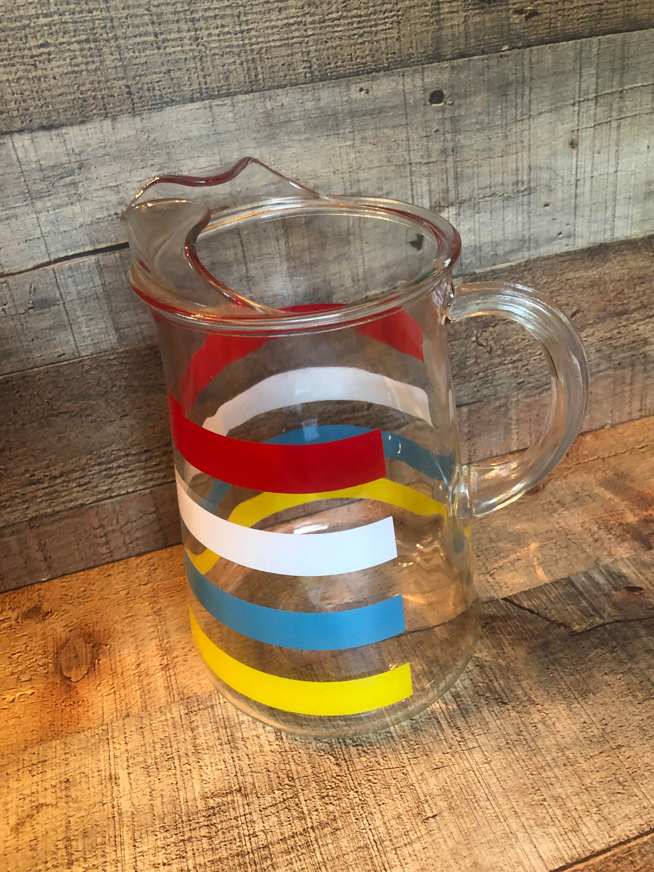 Vintage Water or Lemonade Pitcher With 4 Striped With Red Etsy