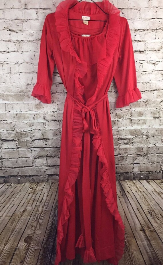 Vintage Sexy Red Peignoir 2 piece Negligee Intimat