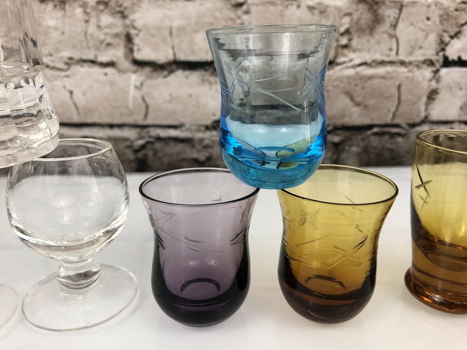 Vintage Assorted Colors Etched Mini Cordial Shot Glasses Etsy