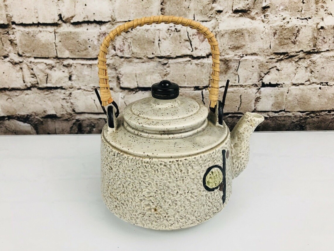 Vintage Ceramic Stoneware Teapot Made in Japan Wicker Handle Etsy
