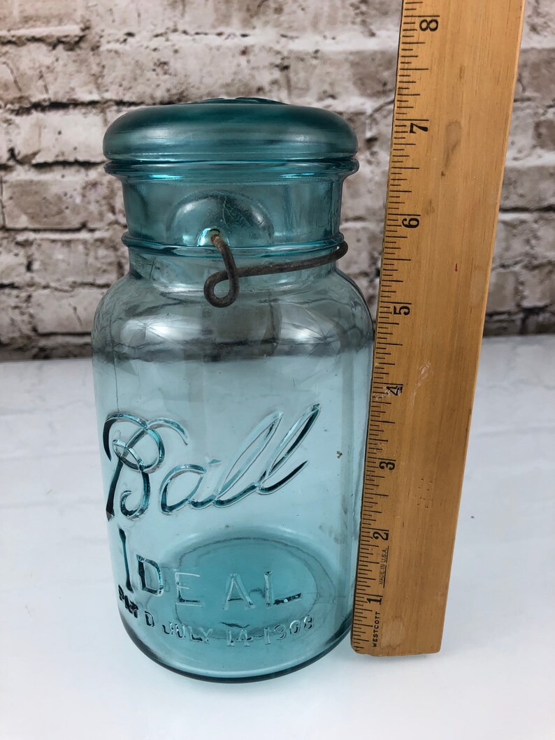 Vintage Ball Ideal July 14 1908 Aqua Blue Mason Canning Jar Etsy
