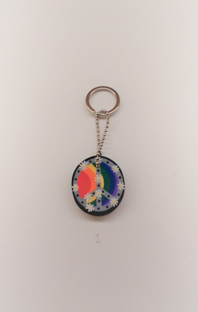 Rainbow Key Chain Peace Sign Keychain Lanyard Gift Pride Etsy Canada