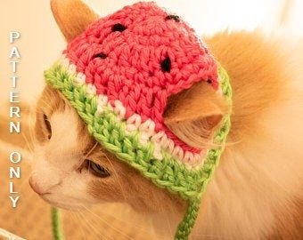 PATTERN ONLY CROCHET Watermelon Furbaby Hat Cat/small Dog beginner level download pet costume pet play animal photo prop,  pet supplies**