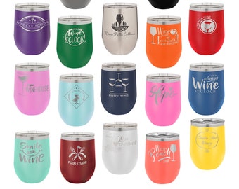 Bulk Custom Laser Engraved 12oz Wine Tumblers - (Case of 24) - Stainless Steel Powder Coated Polar Camel Tumblers