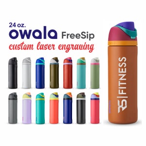 Owala FreeSip 24oz Bottle - FREE Laser Engraving - Stainless Steel Powder Coated Free Sip Straw Water Bottle with Flip Top Leak Proof Lid