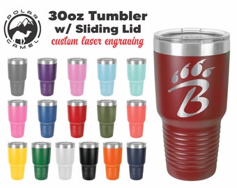 Custom Laser Engraved 30oz Tumblers - Stainless Steel Powder Coated Polar Camel Tumblers w/ Clear Sliding Lid
