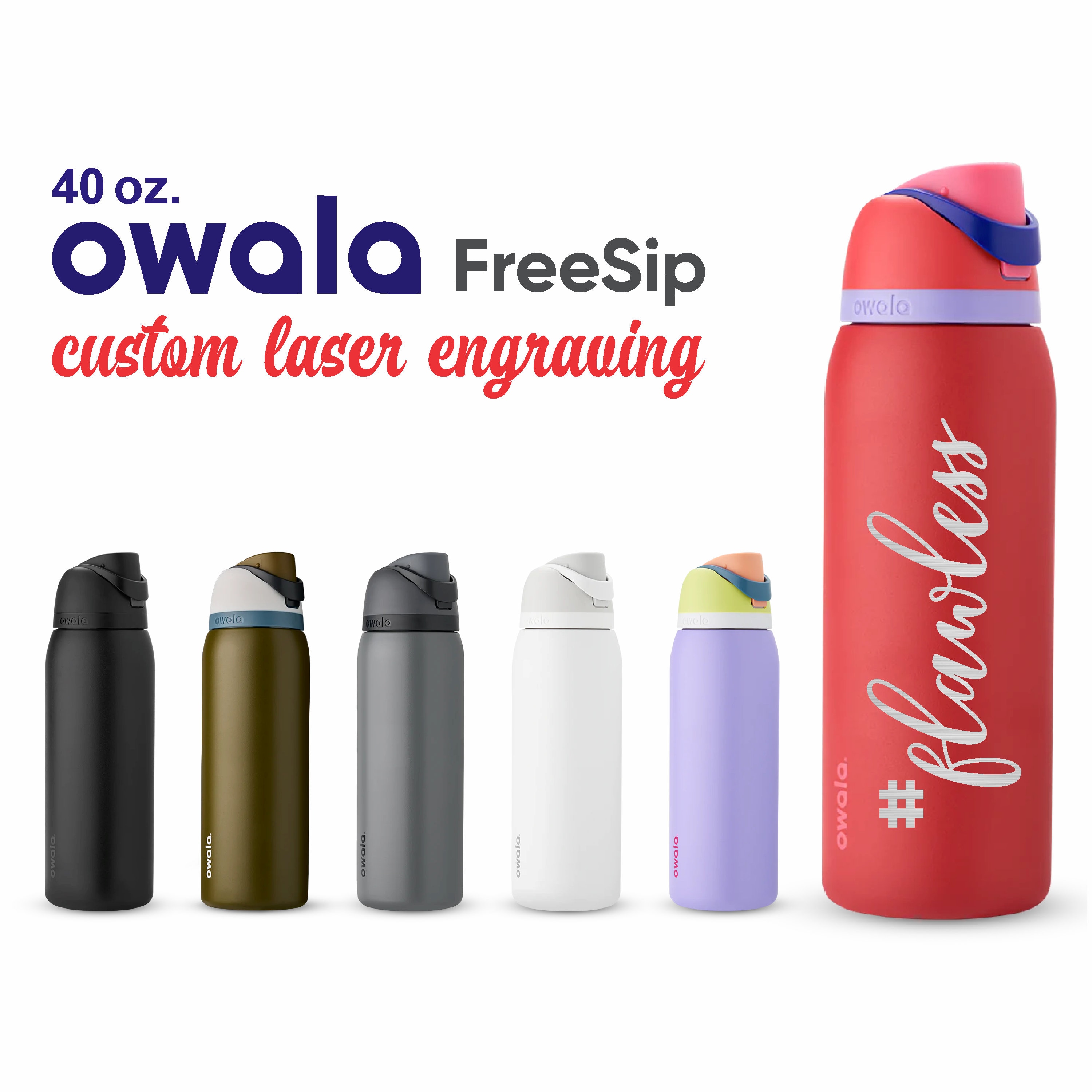 Owala Freesip 40oz Bottle FREE Laser Engraving Stainless Steel Powder  Coated Free Sip Straw Water Bottle With Flip Top Leak Proof Lid 