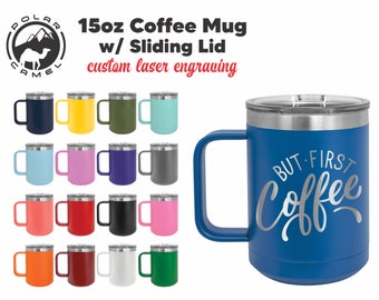 Custom Laser Engraved 15oz Mug - Stainless Steel Powder Coated Polar Camel 15oz Mug w/ Handle + Sliding Lid