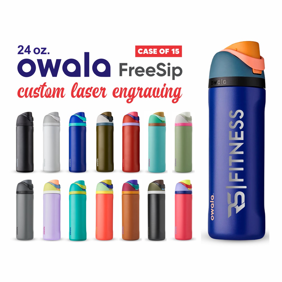 Bulk Owala Freesip 24oz Bottles Laser Engraved case of 15 Stainless Steel  Powder Coated Straw Water Bottle W/ Flip Top Leak Proof Lid 