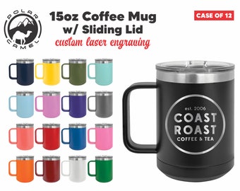 Bulk Custom Laser Engraved 15oz Mug - (Case of 12) - Stainless Steel Powder Coated Polar Camel Tumblers