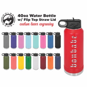 Custom Laser Engraved 40oz Bottles - Hydro Style Stainless Steel Powder Coated Polar Camel Water Bottle w/ Flip Top Straw Lid