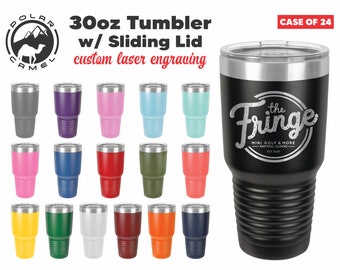 Bulk Custom Laser Engraved 30oz Tumblers - (Case of 24) - Stainless Steel Powder Coated Polar Camel Tumblers w/ Clear Sliding Lid