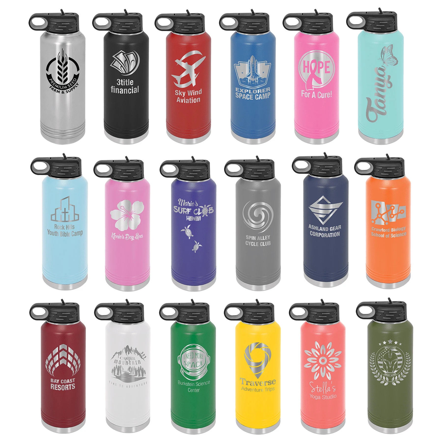 Custom Laser Engraved 40oz Bottles - Hydro Style Stainless Steel Powder ...